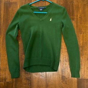 Ralph Lauren Green 100% Cotton V-Neck Sweater sz S